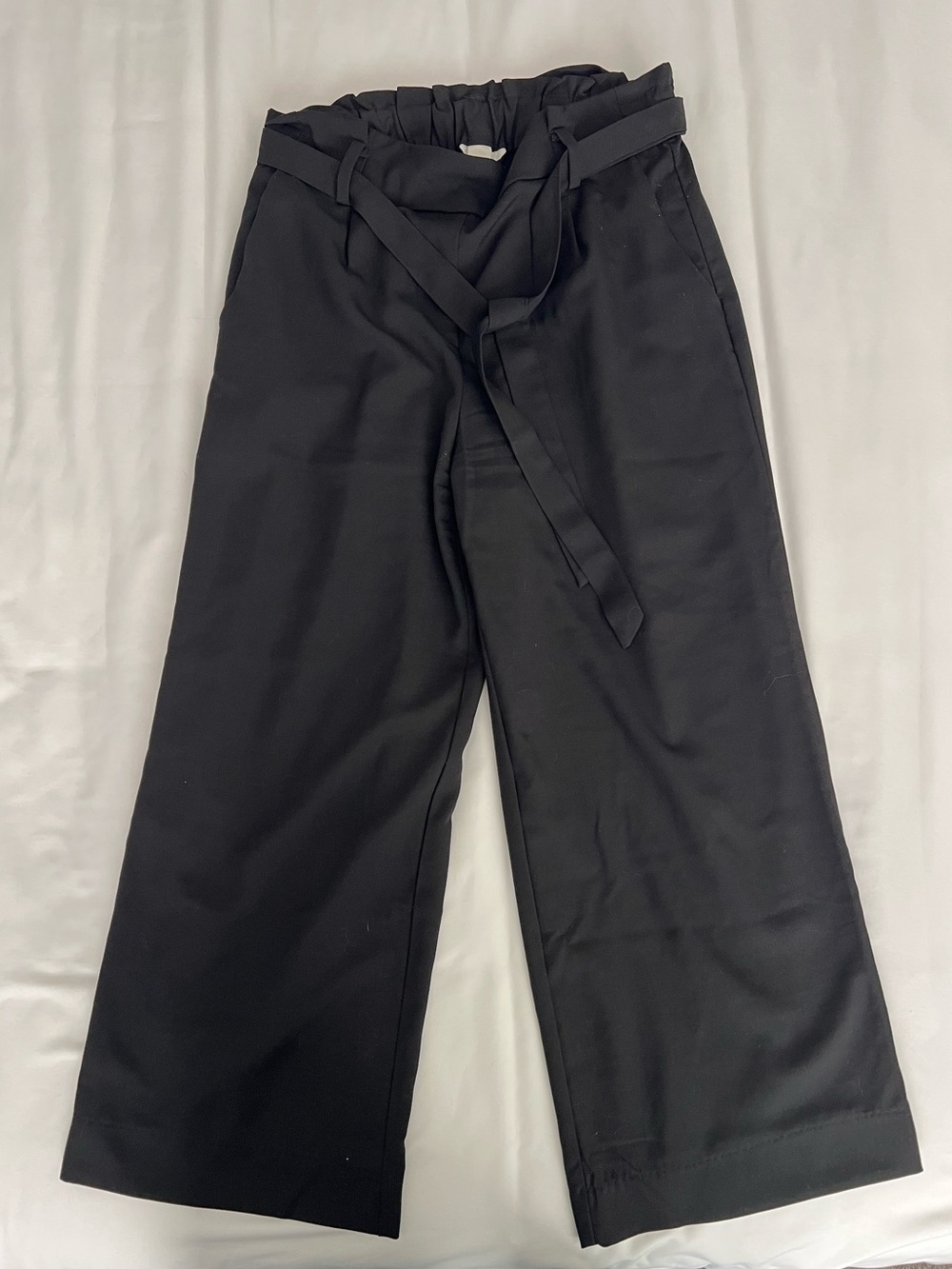 Zara Black Paperbag-Waist Wide Leg Trousers